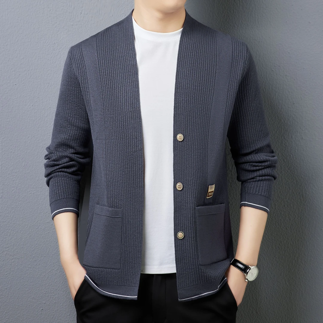 秋冬新款男士百搭时尚休闲商务韩版潮流宽松针织开衫外套47