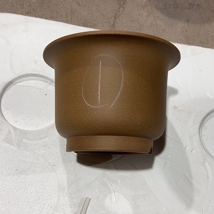 朝***9紫砂花盆微瑕仿古金钟青段带口线1号
