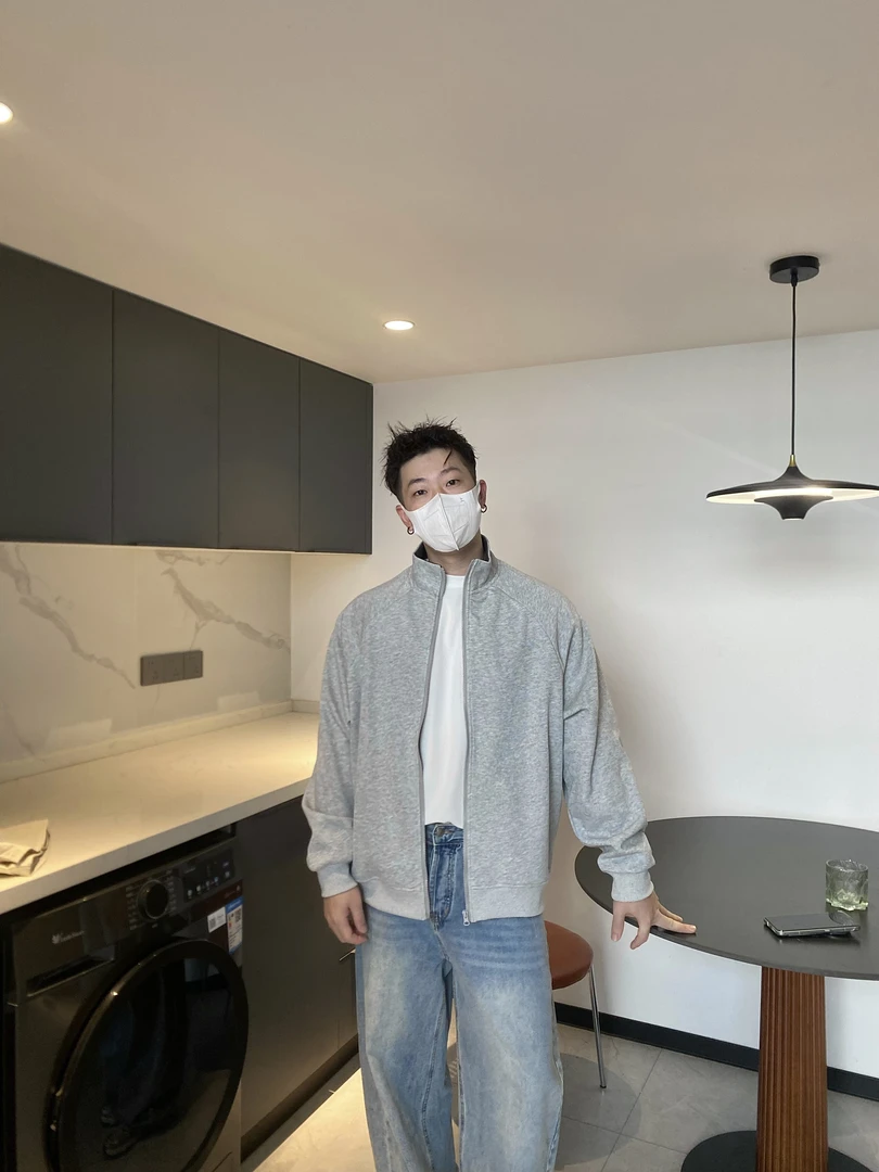 喜一拉鏈立领男秋季纯色对襟外套宽松男装休闲68002