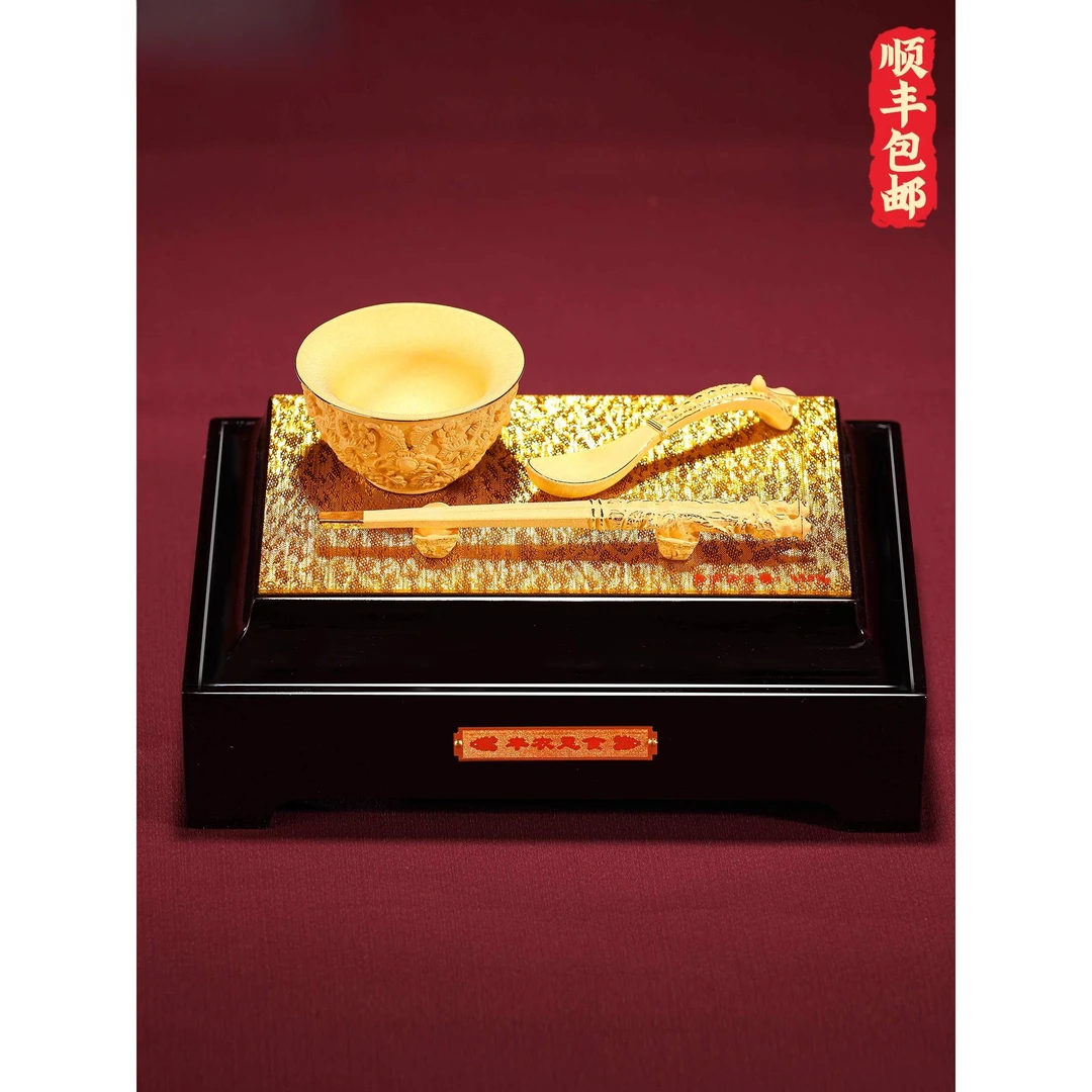 丰衣足食富贵金饭碗摆件绒沙金工艺品客厅酒柜装饰品生日贺寿礼品