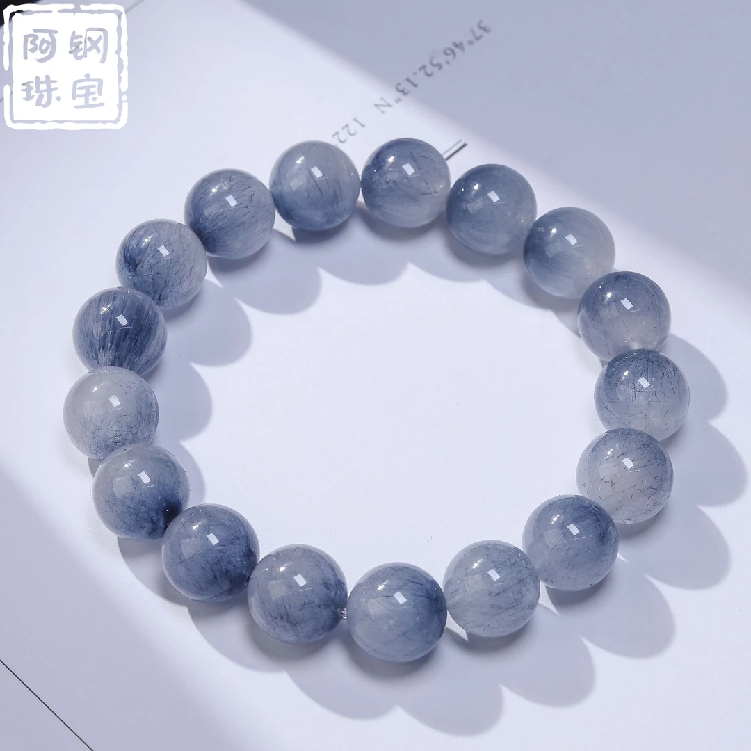 高品蓝兔毛A天然兔毛水晶手串稀有蓝显白冷色调多样性发其一LT160