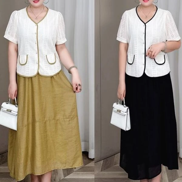 【现货套装】MJ9018+MJ9006夏季法式不规则裙摆显瘦大码女装