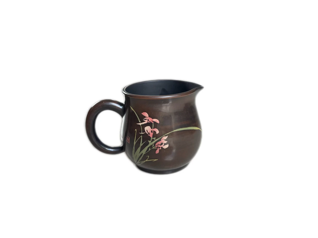 建水紫陶/高亮光手工公道杯/阴刻阳填工艺/天然泥料