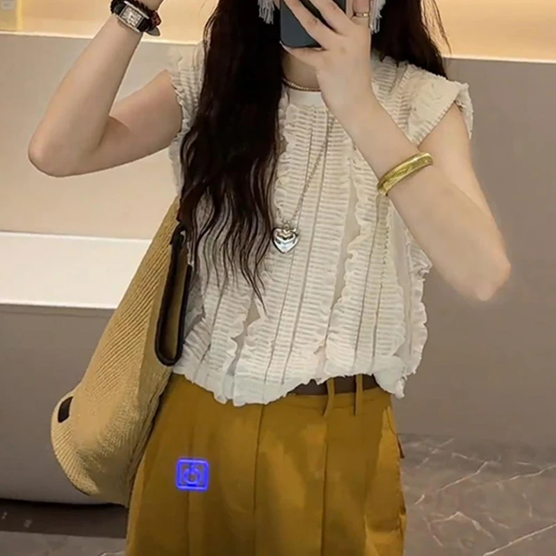 2025夏季新款盐系文艺感短袖上衣高腰显瘦宽松休闲裤两件套套装女