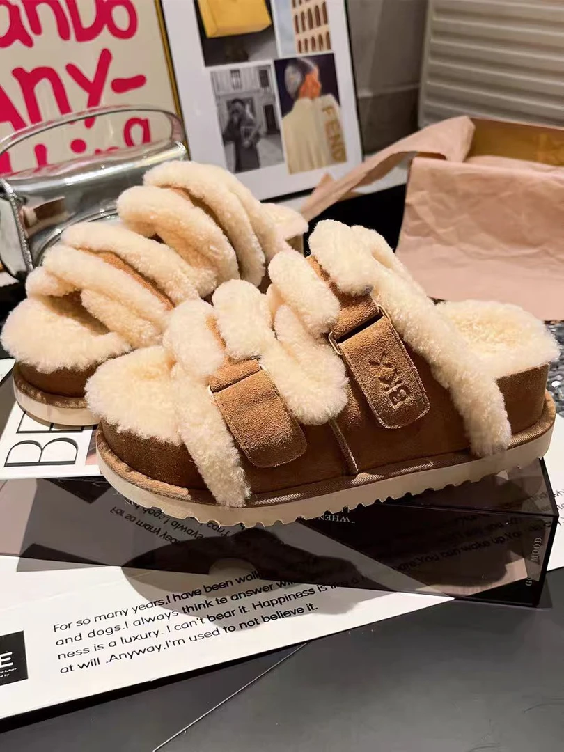 羊羔毛厚底松糕小个子6cm增高毛毛鞋拖鞋外穿百搭勃肯鞋女鞋