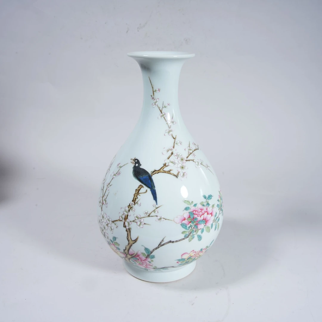 清代  粉彩花鸟纹玉壶春瓶 【华豫之门甄选】