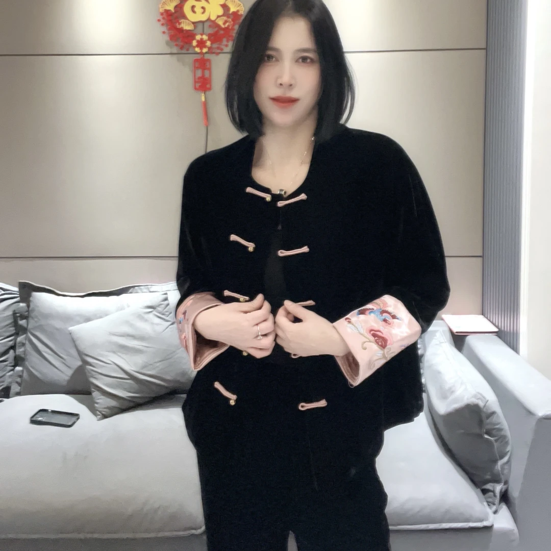 【淇淇】➕春款新款中式简约大气时尚百搭私人拼接醋酸高端刺绣外套