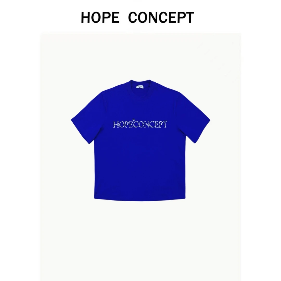 25139#HOPECONCEPT潮流感满格字母珍珠设计纯棉轻奢宽松休闲短袖