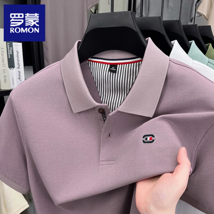 罗蒙2025夏季新款珠地下摆开衩短袖POLO经典潮流纯色百搭宽松休闲