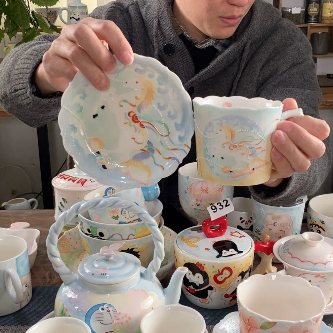 小***z瓷片加口沿加底部景德镇釉下彩手绘