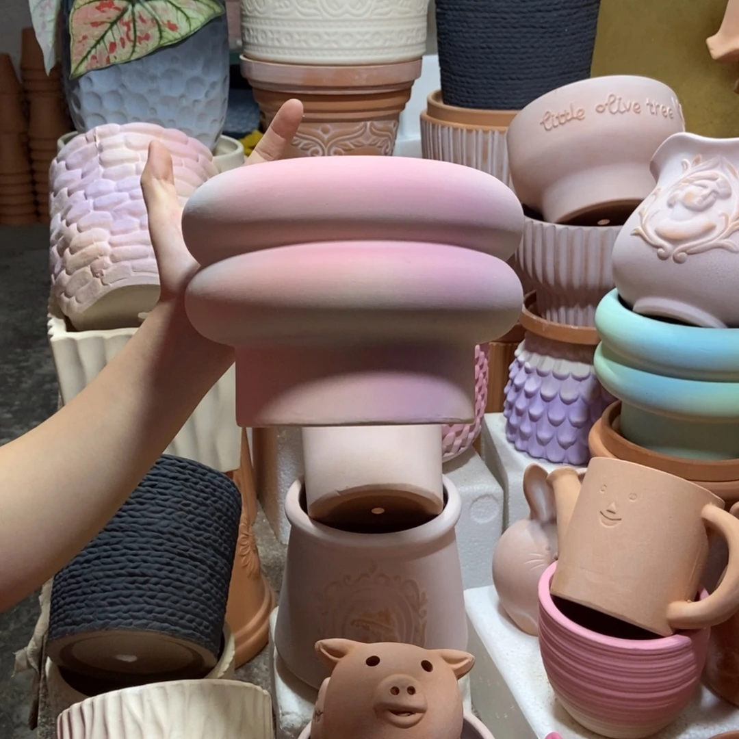 17×12炫彩粉甜甜圈 粗陶1个