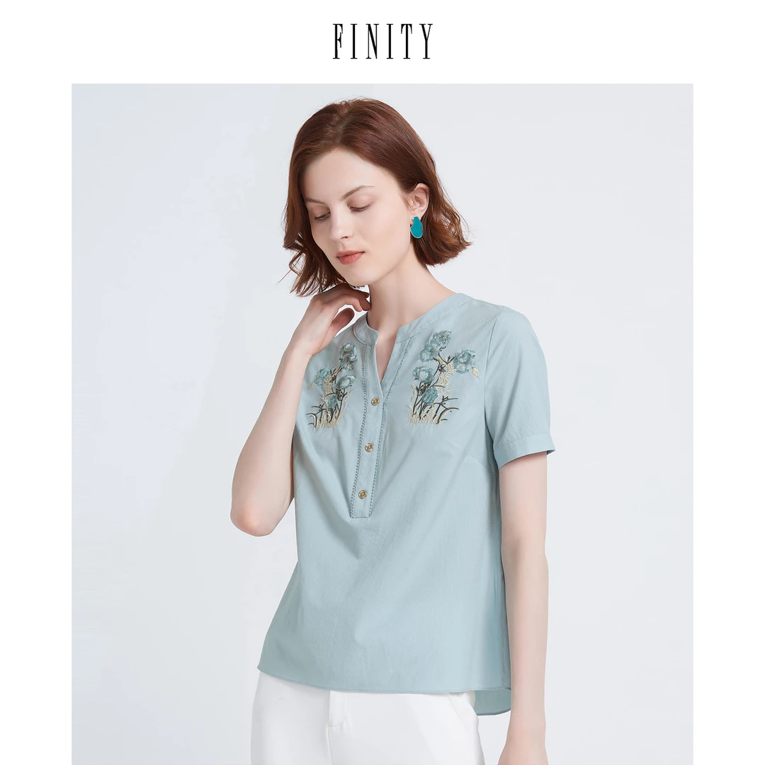【粉丝专享】FINITY 新款绣花雪纺衫时尚气质轻薄套头 F21UC7930T
