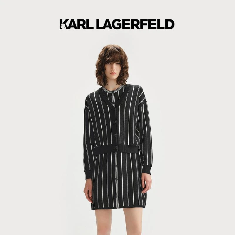 【丽公主专享】KARL LAGERFELD 新款黑色竖条纹开衫老佛爷236L2047