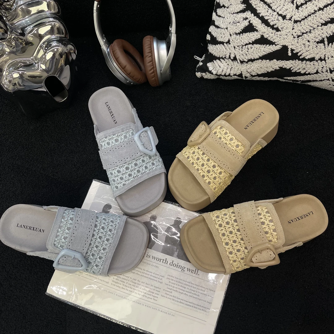 2025夏新款编织厚底增高一字拖女款时尚百搭外穿拖鞋2558-8