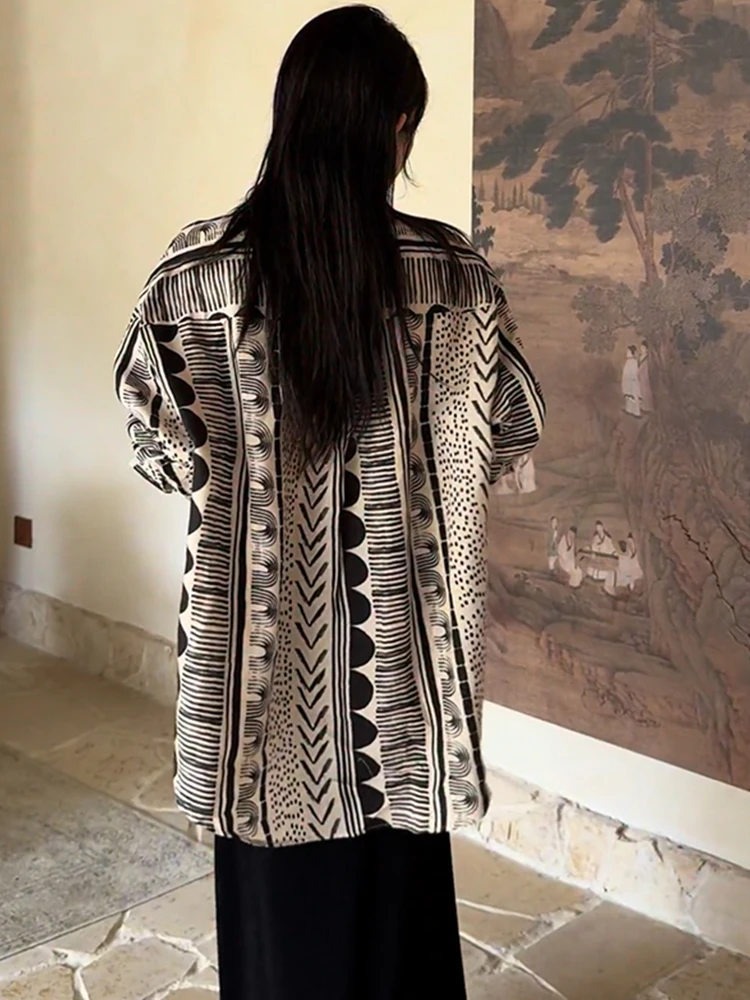 设计款小众百搭宽松中长款衬衫欧货2025秋季新款时尚休闲V领上衣