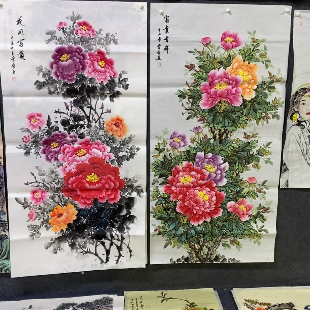 国画百*尺寸140✖️70四尺牡丹两幅