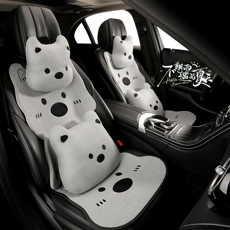四季通用棉麻汽车坐垫主副驾驶座套半包设计舒适实用西高地五座