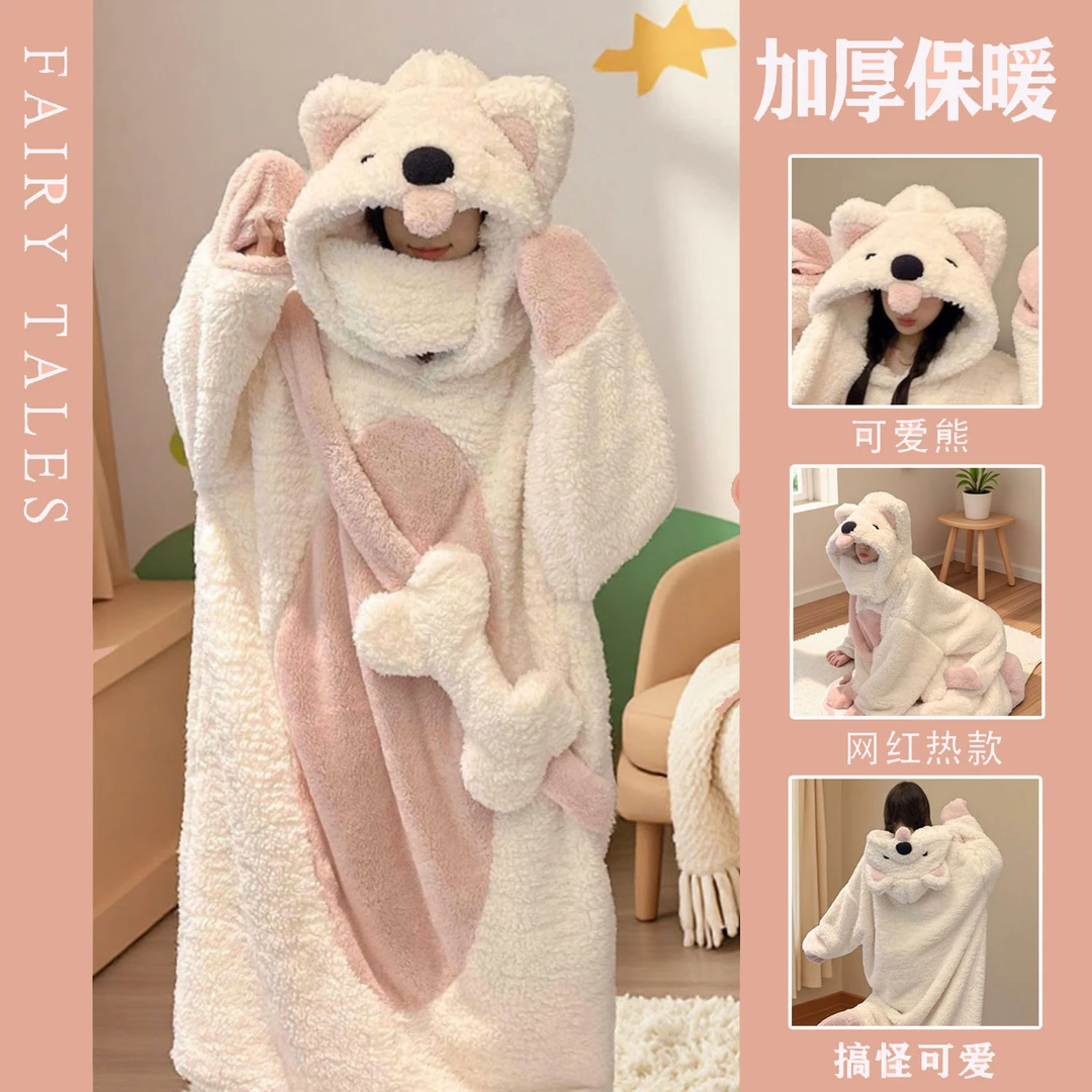 北极熊睡衣女秋冬季加厚毛绒2025新款搞怪珊瑚绒卡通睡袍大码套装