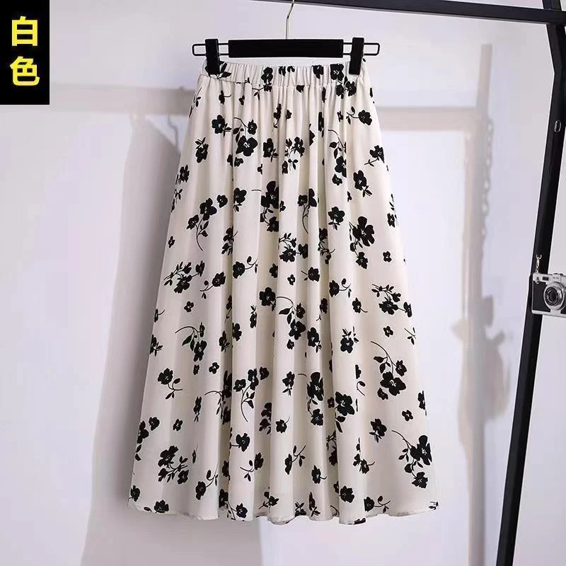 半身裙女夏季新款松紧腰小清新碎花显瘦中长大摆裙妈妈装印花裙子