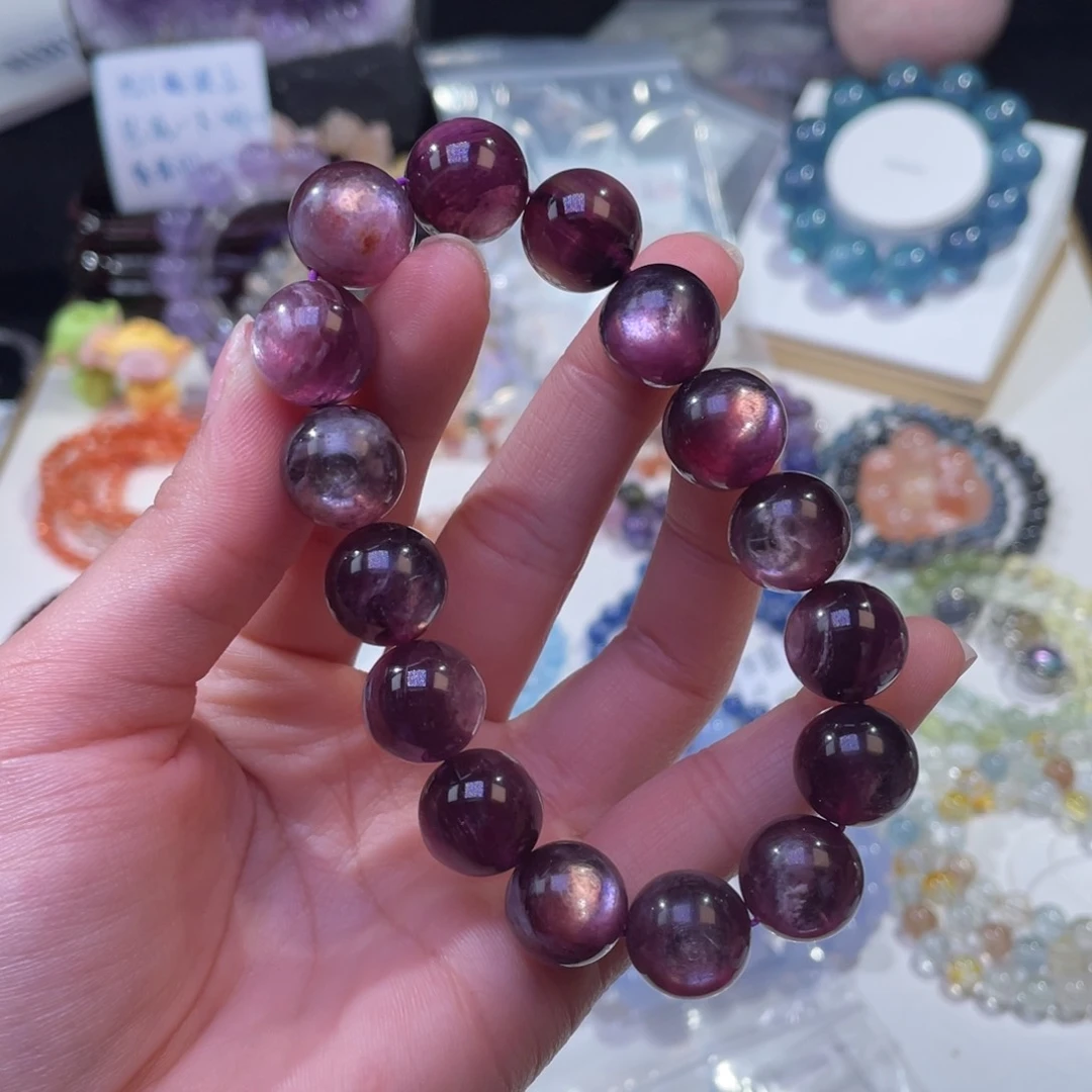 未镶嵌手链水晶果*多爆闪帝王紫锂云母13mm