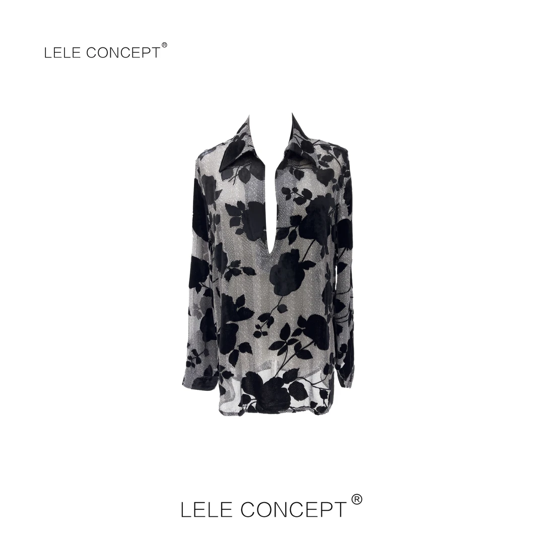 LELE CONCEPT丨「夭夭」都市轻奢气质设计款V领暗花衬衫S0545