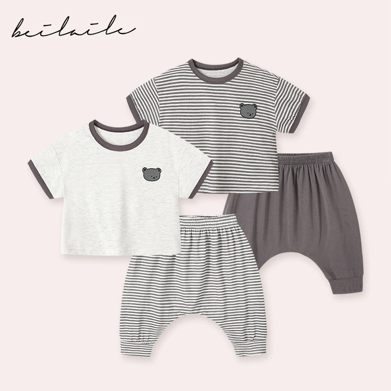 婴儿童衣服家居服男宝宝女夏装夏季薄款上衣裤子洋气