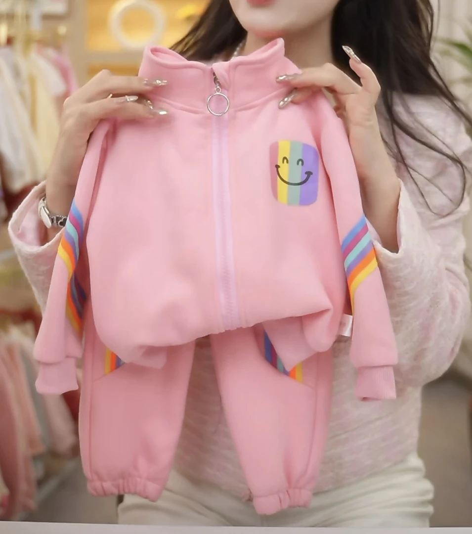 L【优选】 女童25年新款春秋款两件套休闲阳光宝宝彩虹织带运动套ly