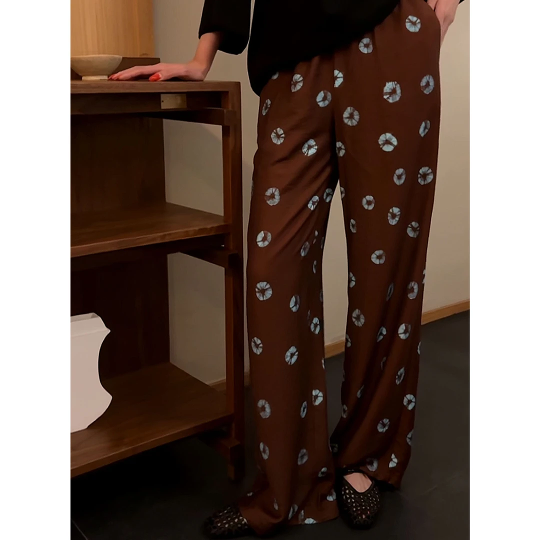 紫紫   波普裤    人棉松紧腰蓝咖肌理直筒裤ZD07KZHJ046