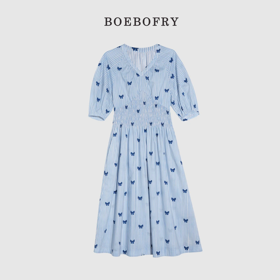 BOEBOFRY<涟漪蝴蝶>100%纯棉恋夏风气质减龄收腰连衣裙BE2L0902