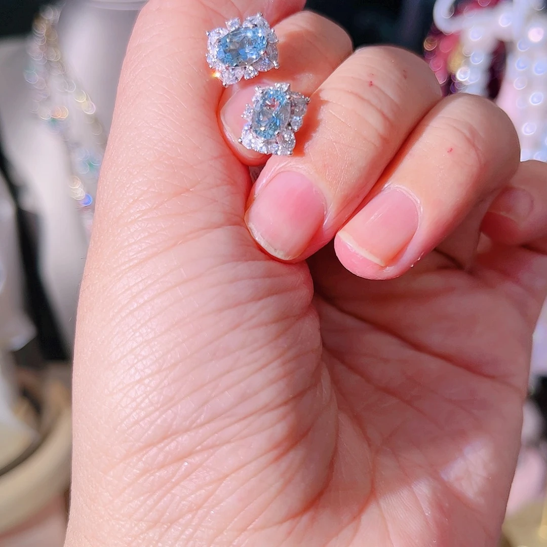 海蓝宝石耳坠银S925镶嵌