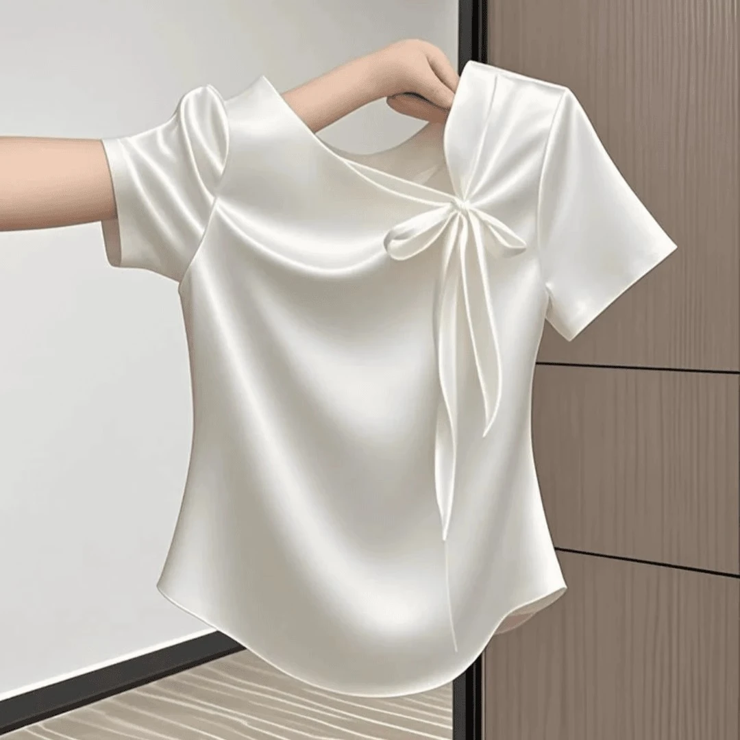现货秒发法式蝴蝶结短袖T恤2025夏季好看时尚百搭显瘦设计感上衣