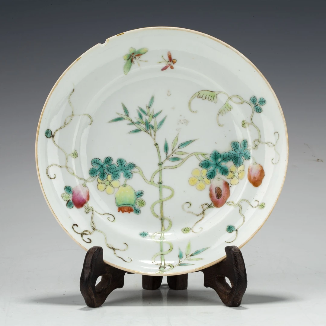 【拍卖-清光绪】·粉彩过枝癞瓜纹盘（官）