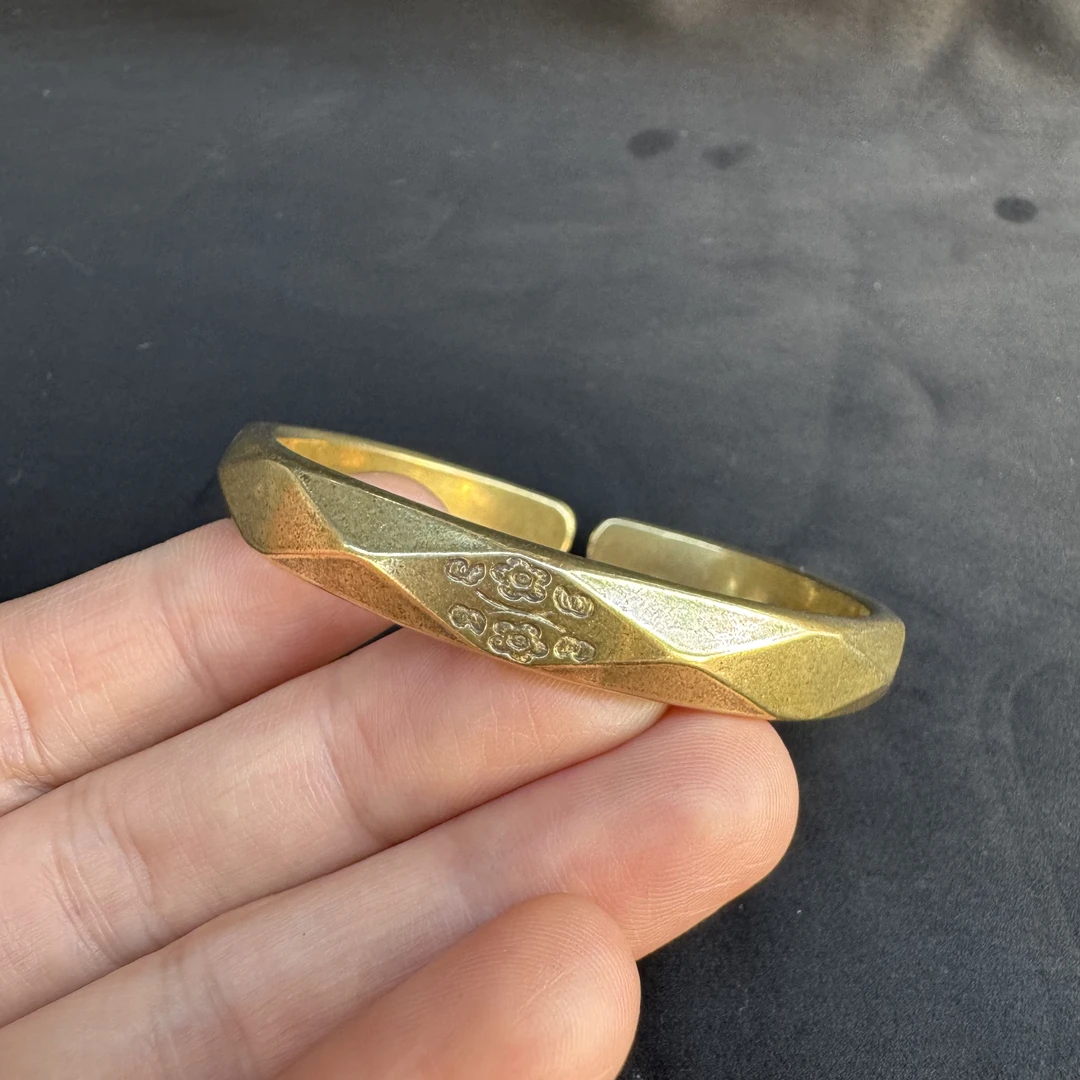 纯铜手镯 纯铜手镯金色手工铜镯子实心黄铜男女款开口加厚民族风