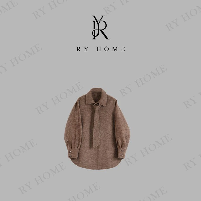 【容雨RYHOME】骆驼绒＋桑蚕丝春秋新款双面绵羊毛大衣外套253W2342