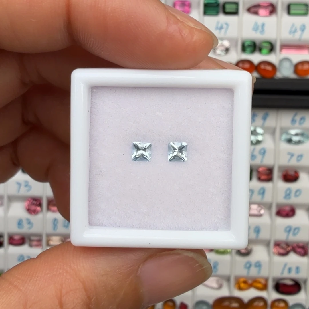 海蓝宝石裸石天然方3*3mm一对