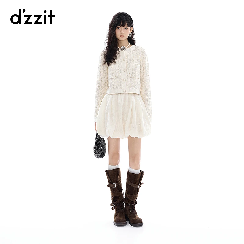 【新品】dzzit地素针织衫25冬小香风金葱短开衫女3J4E5709B