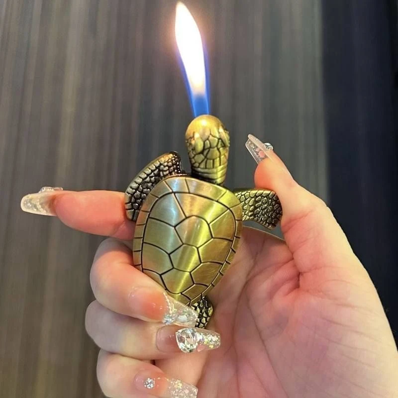 招财进宝乌龟打火机高颜值创意个性解压旋转充气直冲火机潮流摆