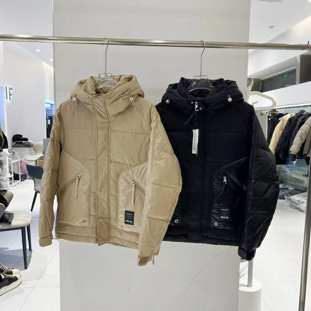 【清仓捡漏】W002男士冬季修身基础百搭休闲亮面拼接连帽羽绒服