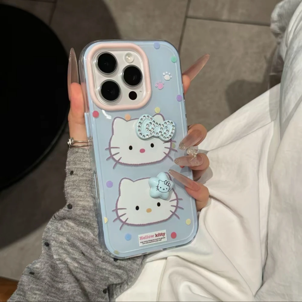 波点KT猫蝴蝶结适用iPhone16promax手机壳苹果14网红15女13可爱12