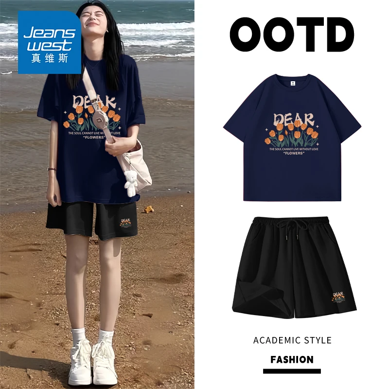 真维斯运动服套装女2025年新款夏季短袖短裤小个子休闲穿搭一整套