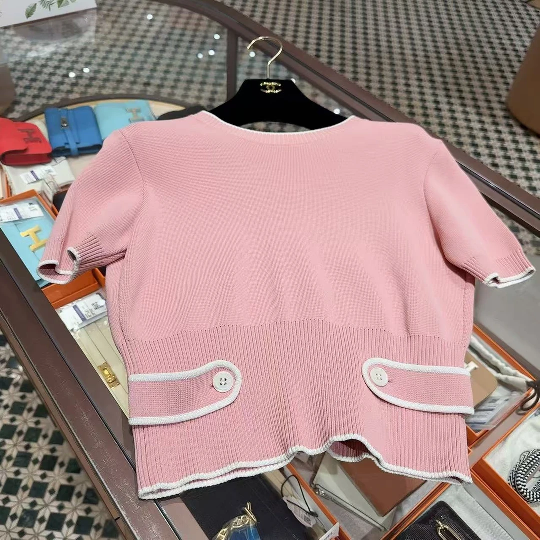 99新 MIU MIU/缪缪 豆沙粉色针织短袖秀款，fr40