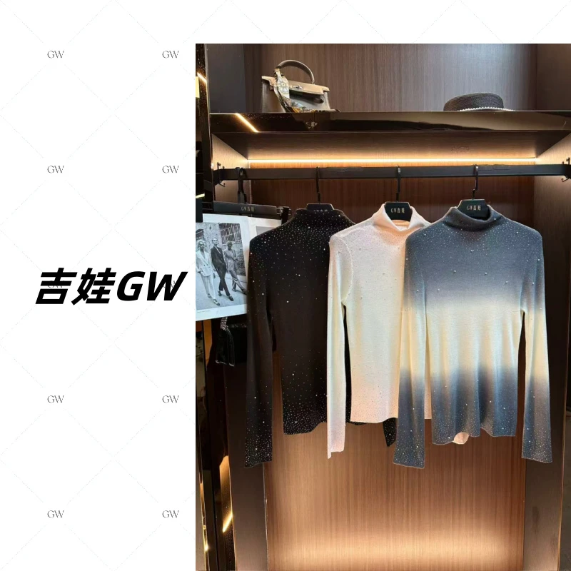 GW新款羊毛满天星渐变烫钻打底设计感显瘦上衣88870