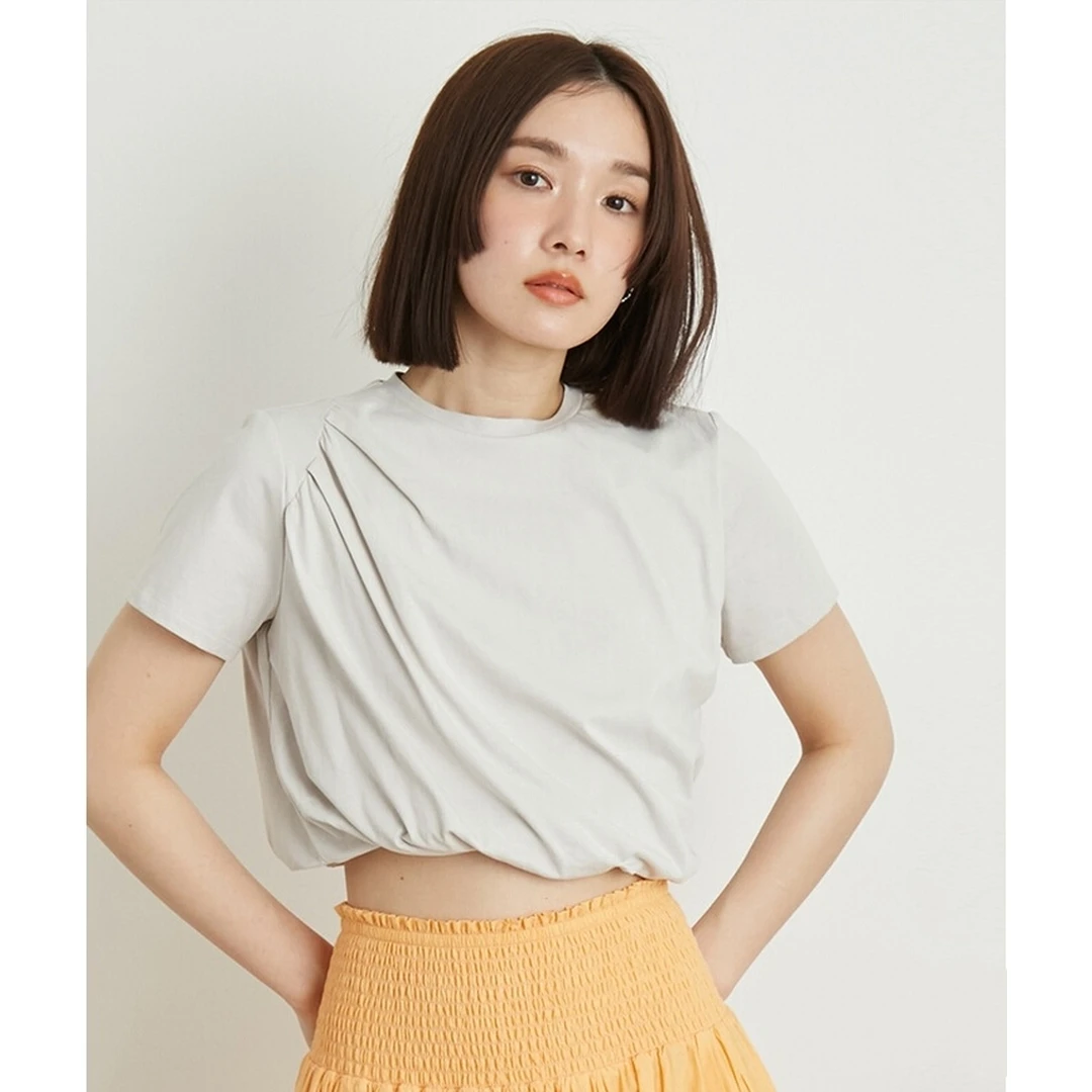 【MonTendre】L 夏季新款 简约修身显瘦版型打褶圆领百搭短袖T恤