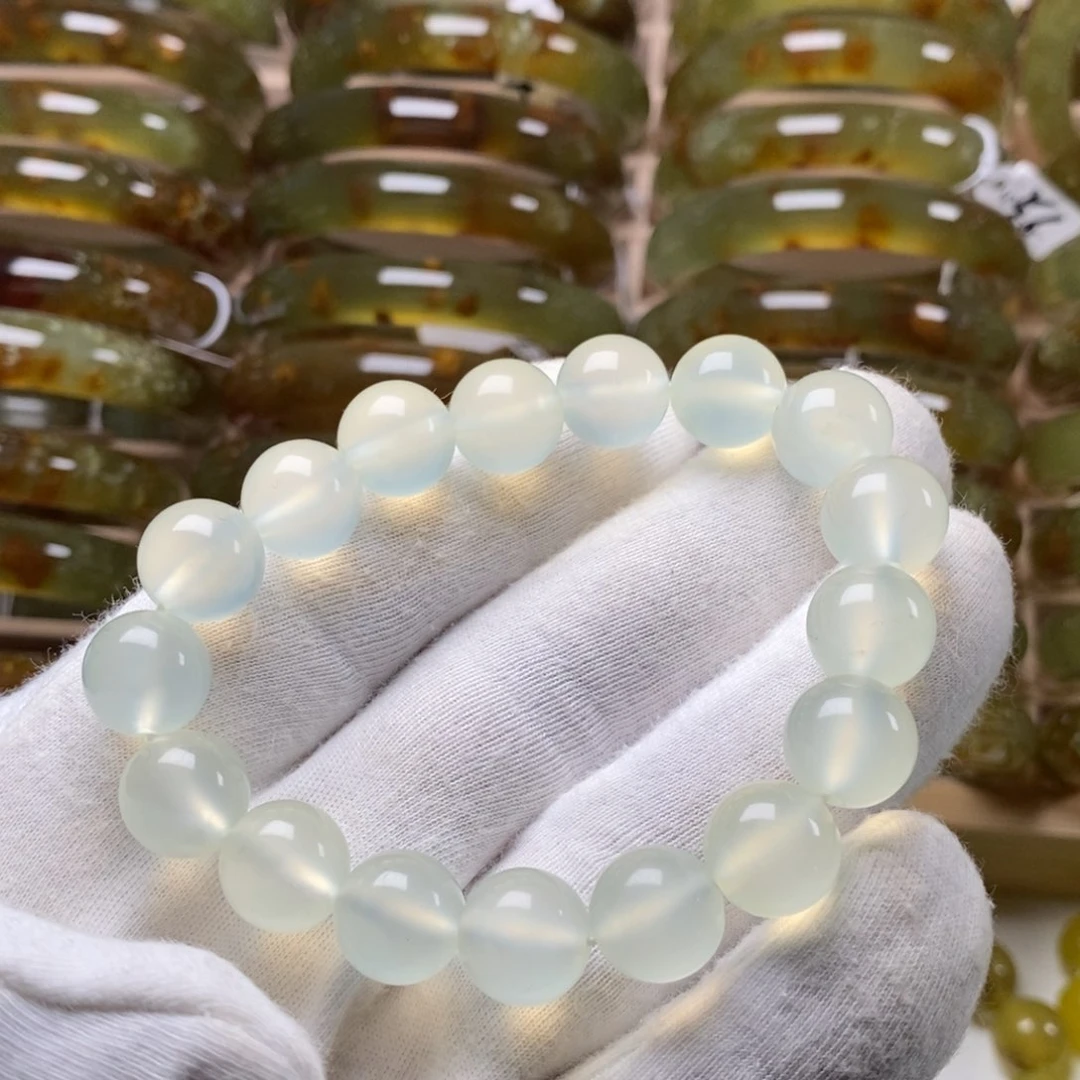 蛇纹石玉手链未镶嵌岫玉白冰卡12手串