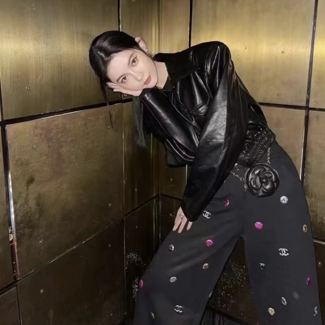 99新 Chanel/香奈儿 ss458 彩色宝石点缀水钻长裤 36码 棉