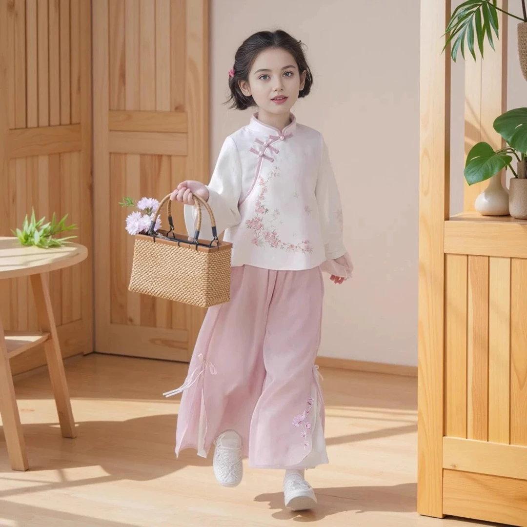 汉服女童春秋款新中式唐装儿童古风超仙长袖国风套装中秋国学童装