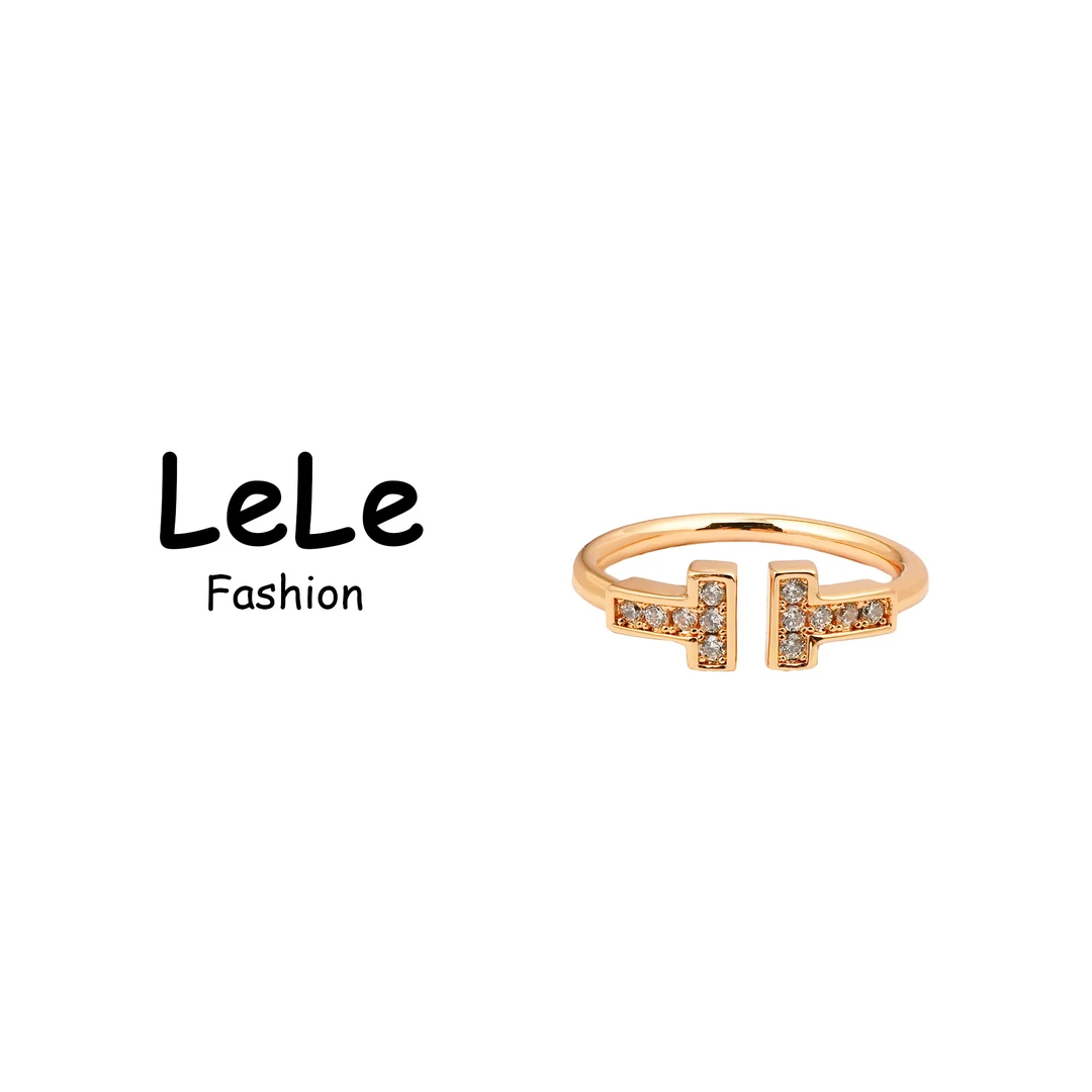 铜合金戒指 LELE FASHION 【惊喜盒子】戒指 双T满钻优雅时尚2174
