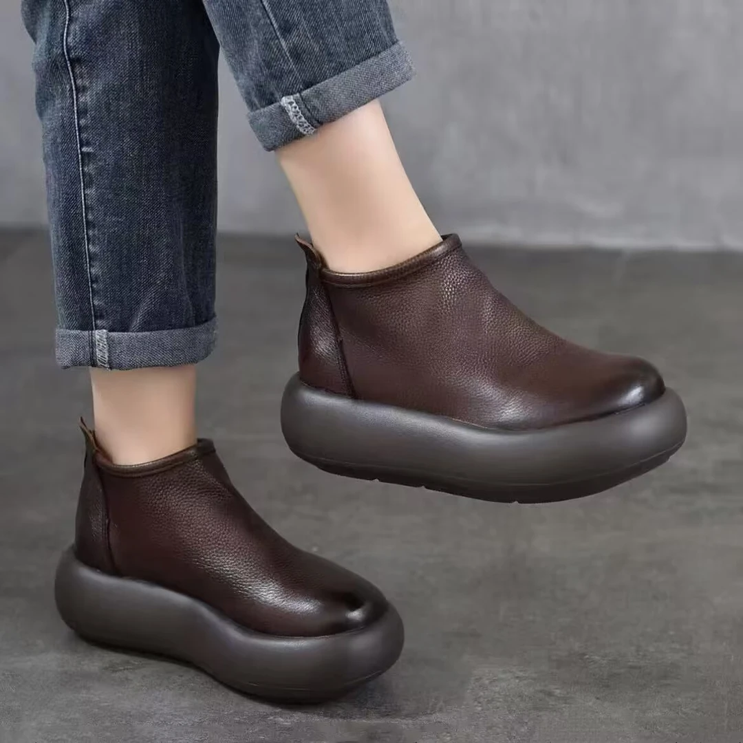 增高松糕底秋冬中跟（3-5CM）短靴平底休闲冬季民族风