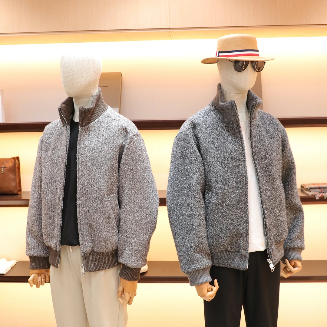 2025冬季新款男士高品质双色扎染毛呢混纺90白鹅绒羽绒服1688