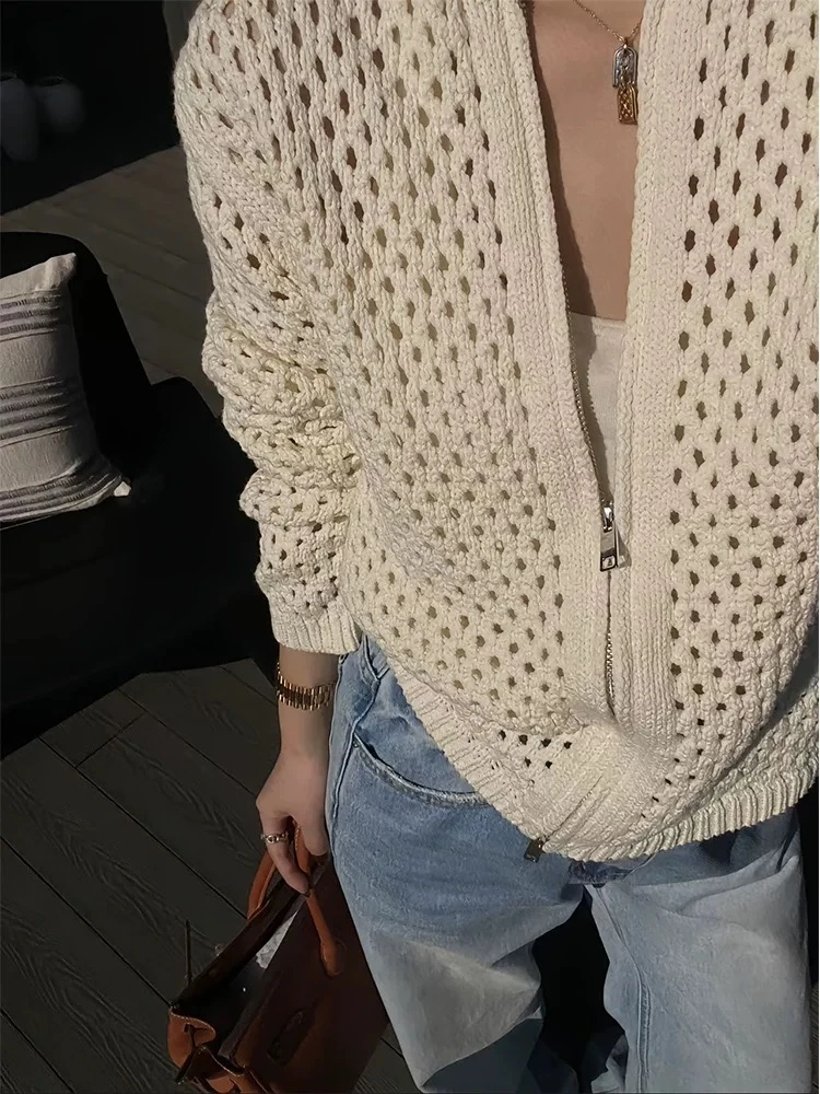 ZHANG.Z.Z【早春韩系】镂空设计感拉链开衫女